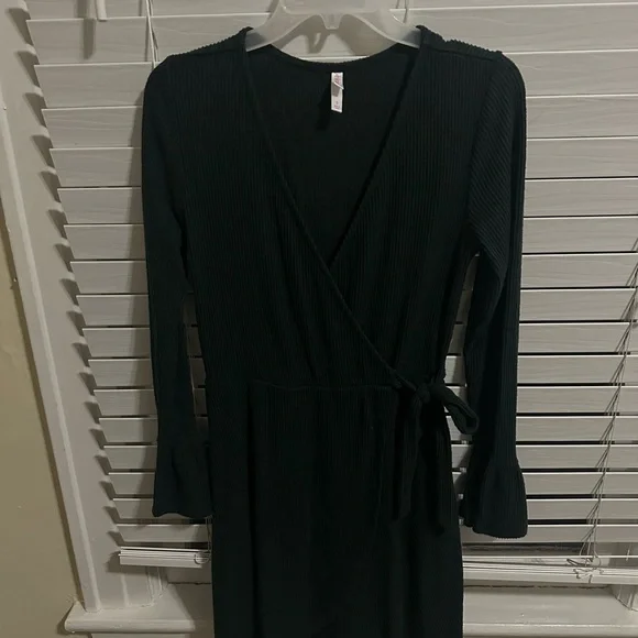 dark green long sleeve wrap dress Shop Green & Black Matrix Wrap Dress | Long Sleeve TENCEL™ Dress main image 0